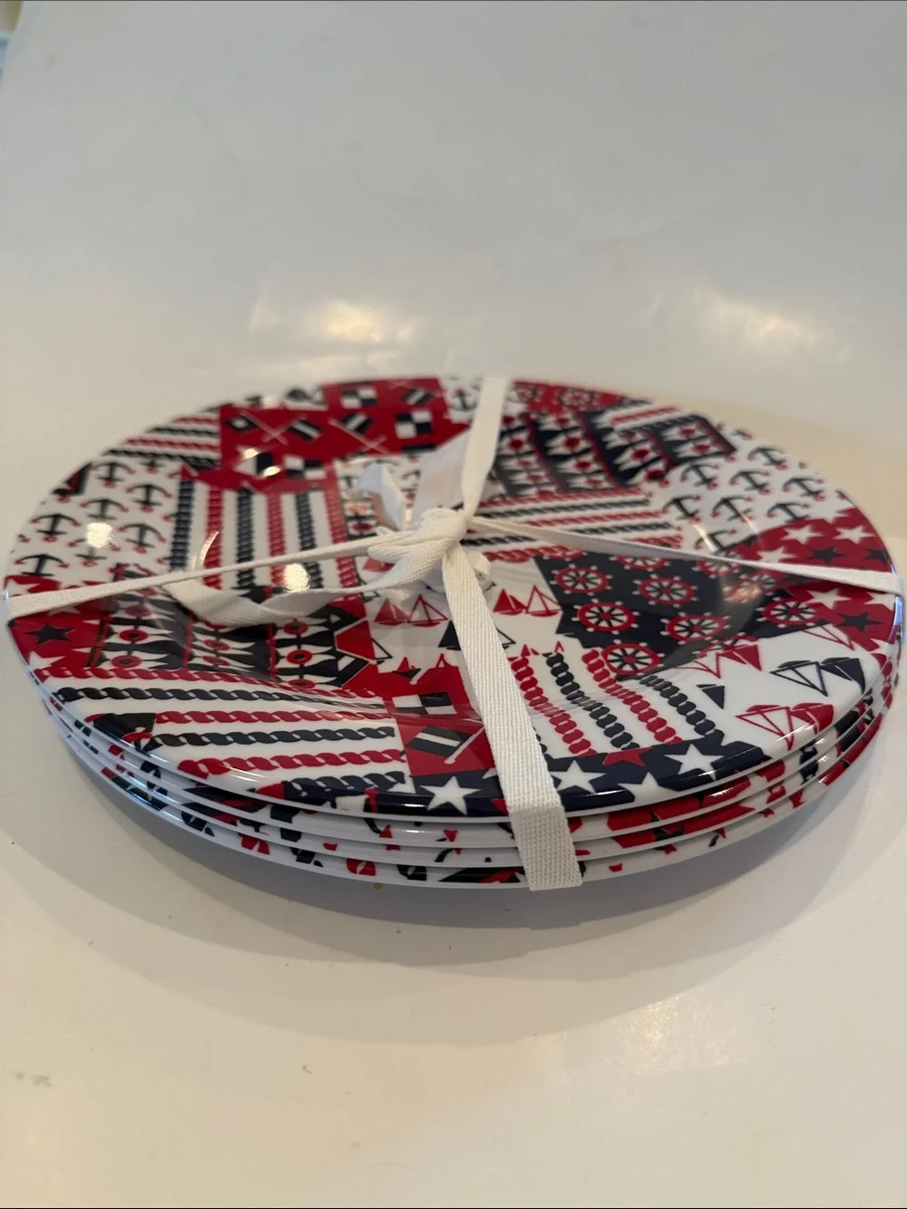 NWT Talbots Nautical Red, White & Blue Plates - Set of 4